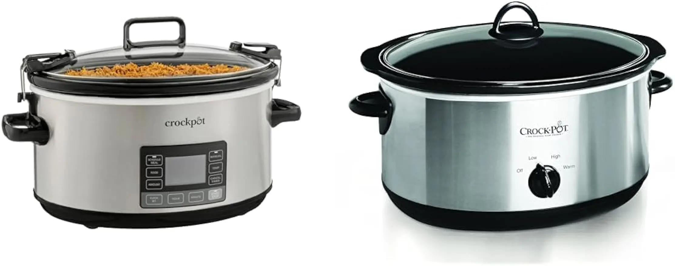 Quart Portable Programmable Slow Cooker with Timer and Locking Lid, Stainless Steel & Large 8 Quart Oval Manual Slow
