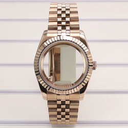 Rose Gold Watch Case with Jubilee Bracelet and Sapphire Glass for 36mm Miyota 8215 (Glass bottom cover 2)