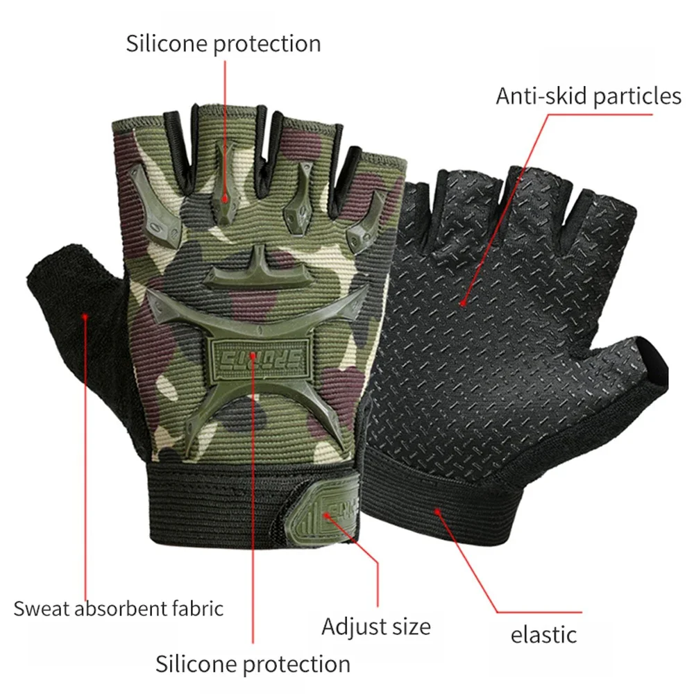 1Pair Kids Tactical Fingerless Gloves Military Camo Anti-Skid