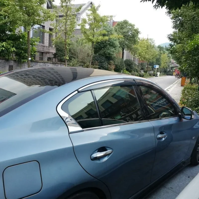 Stainless Steel Line Acrylic Window Deflector SUN/RAIN Shield Visor Vent For2013- Infiniti Q50 Q50S