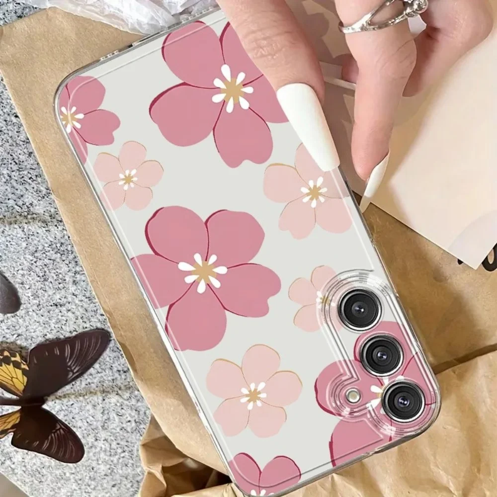 Pink Large Flower Transparent Silicone Phone Case