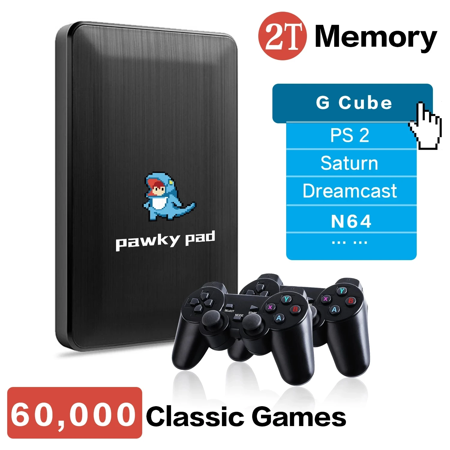 

2T HDD Pawky Pad for G Cube/Saturn/PS2/Naomi Retro Video Game 4K 3D Portable External Game Console 60000+ Games for Windows PC