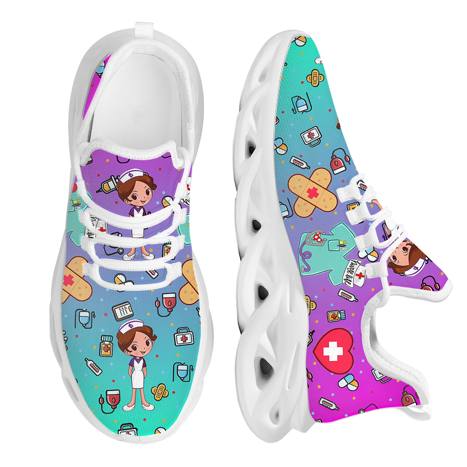 INSTANTARTS 2023 New Fashion Casual Breathable Mesh Sneakers Women's Nurse Shoes Nurse Girls Medical Print Light Running Shoes