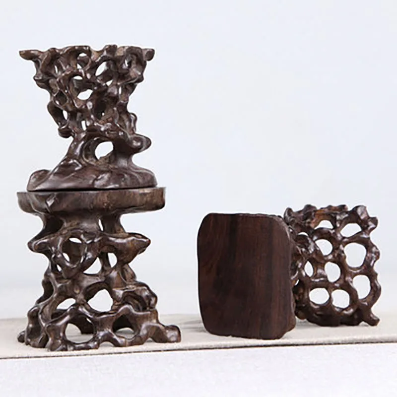 Wood Carved Bonsai Display Pedestal Vase, Artical Statue, Luxury Collection Base, Classical Design