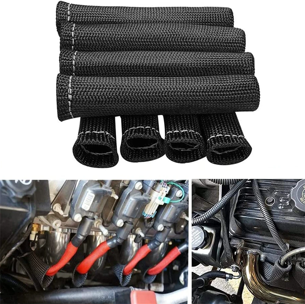 

8Pcs/Set Spark Plug Wire Boots 1200˚F Heat Shield Protector Sleeve Car Cord Heat Shield Thermal Cover Fiberglass Insulator