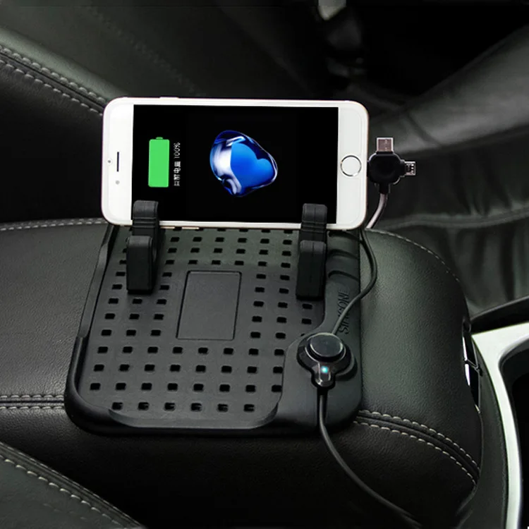 CHIZIYO 3 In 1 Multi-functional Magnetic Charge Silicone Anti-Slip Mat Car Navigation Mobile Phone USB Charger With Parking Card