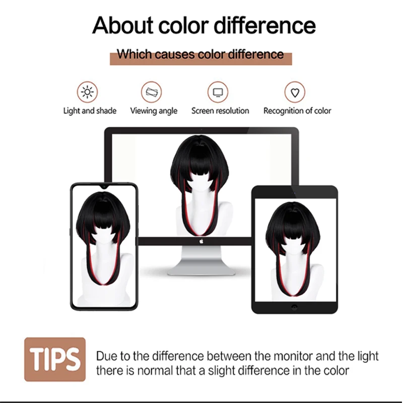 LUPU LOL Spirit Blossom Springs Ahri Cosplay Wig 25cm Black Red Wig Heat Resistant Synthetic Wig for Halloween Carnival Party