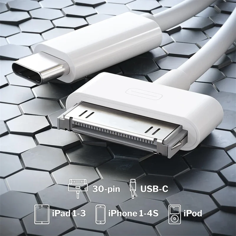 Versatile 30-Pin to USB-C Charging and Data Cable Adapter