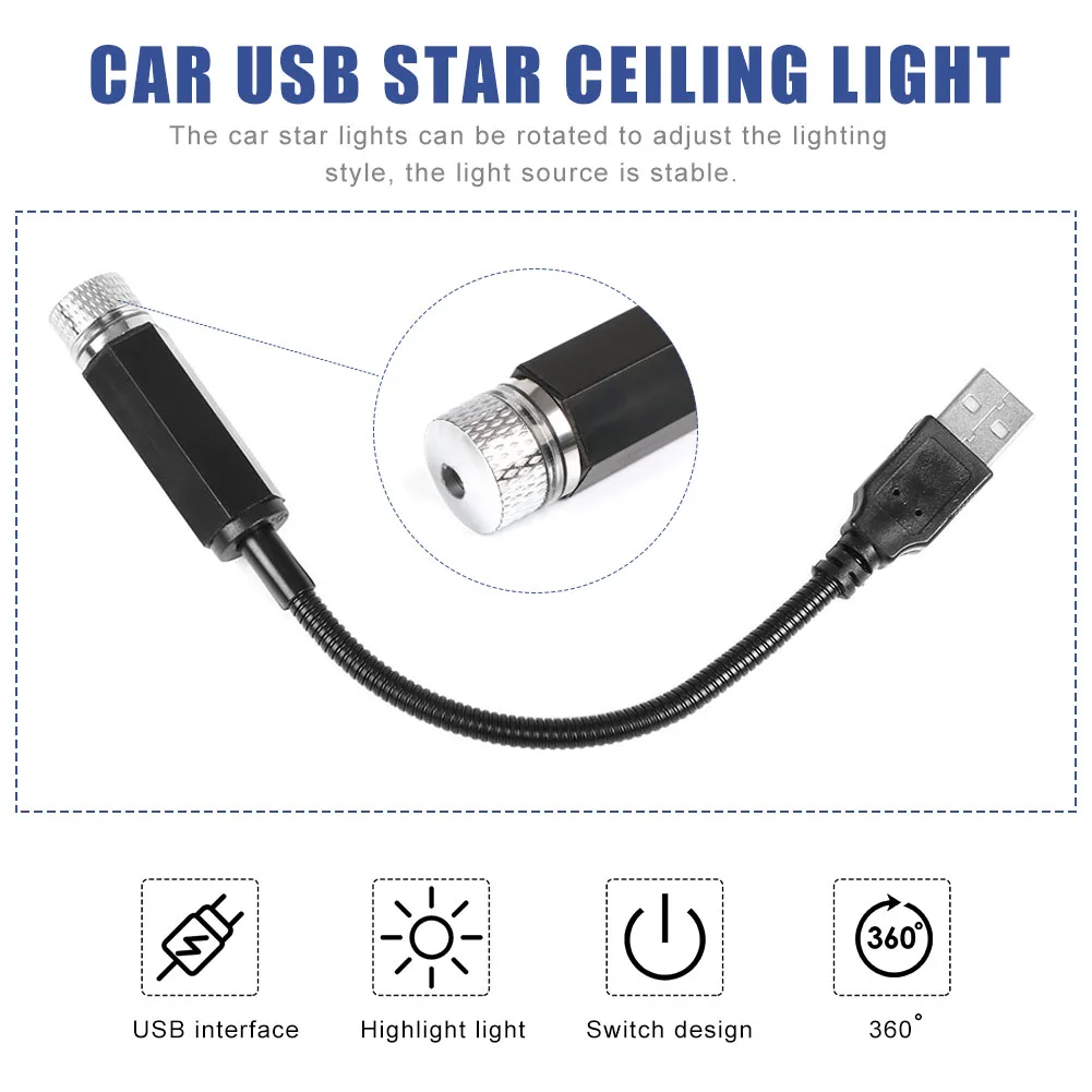 USB LED Car Roof Star Night Light Projector Atmosphere Galaxy Lamp Decorative Adjustable for Auto Roof Room Ceiling Decor