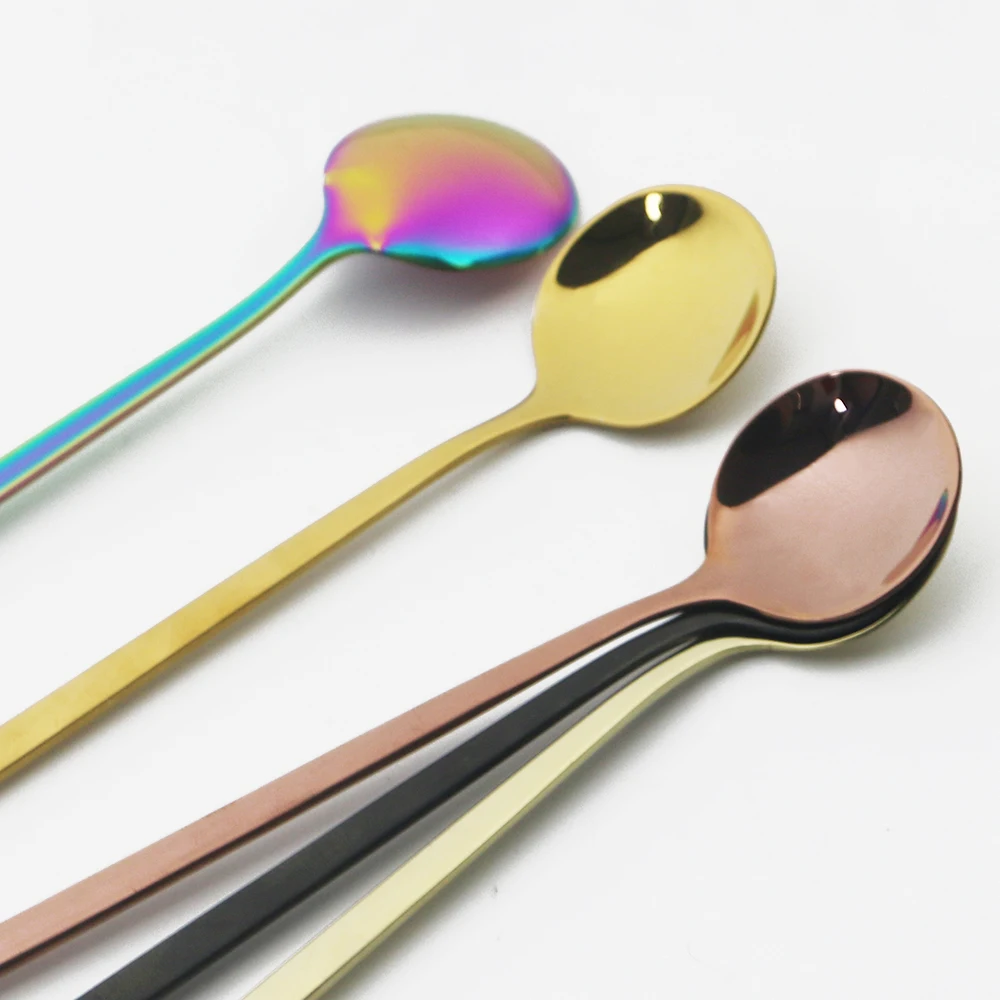 Description Picture 3 of item6pcs Ice Spoon For Dessert Coffee Tea Stainless Steel Long Spoon Set Stirring Spoons Black Gold Dessert Spoons Bar Accessories