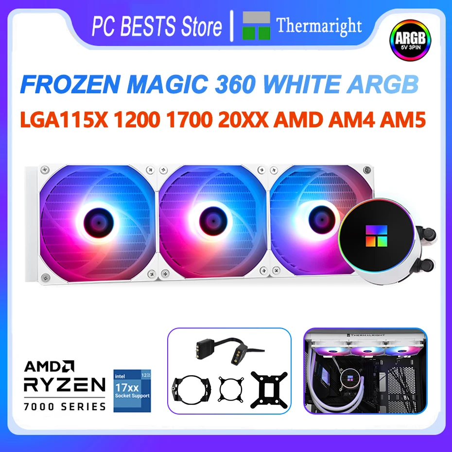 

Thermalright Frozen Magic 360 WHITE ARGB Integrated Water Cooling Radiator All-metal Fastener LGA115X 1200 1700 20XX AMD AM4 AM5