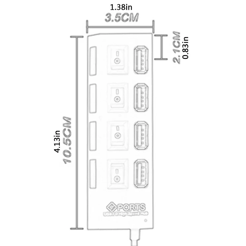 USB 2.0 4 Port Hub Adapter Expander for PC Laptops
