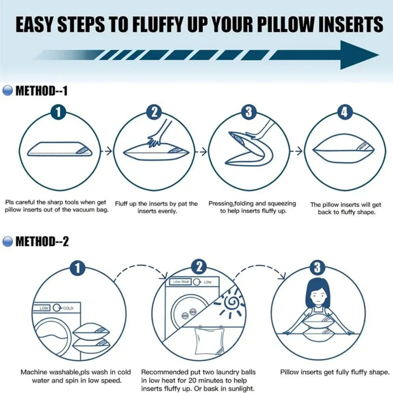 Blue Bed Pillows – 2 Pack Soft & Supportive 6