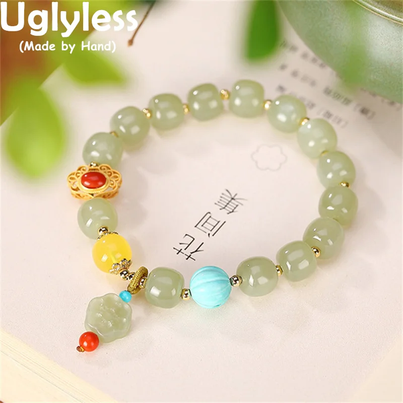 

Uglyless Luxury Women Multi Gemstones Beading Bracelets Natural Jade Amber Agate Turquoise Bracelets 925 Silver Beads Jewelry