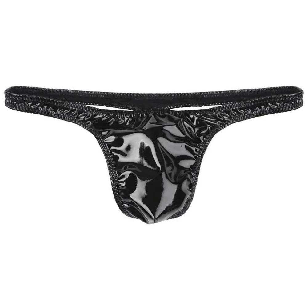 

Mens G-string Bright Leather U Convex Pouch Panties Sexy Breathable Low Waist Underwear T-Back Thongs Minis Bikini Briefs