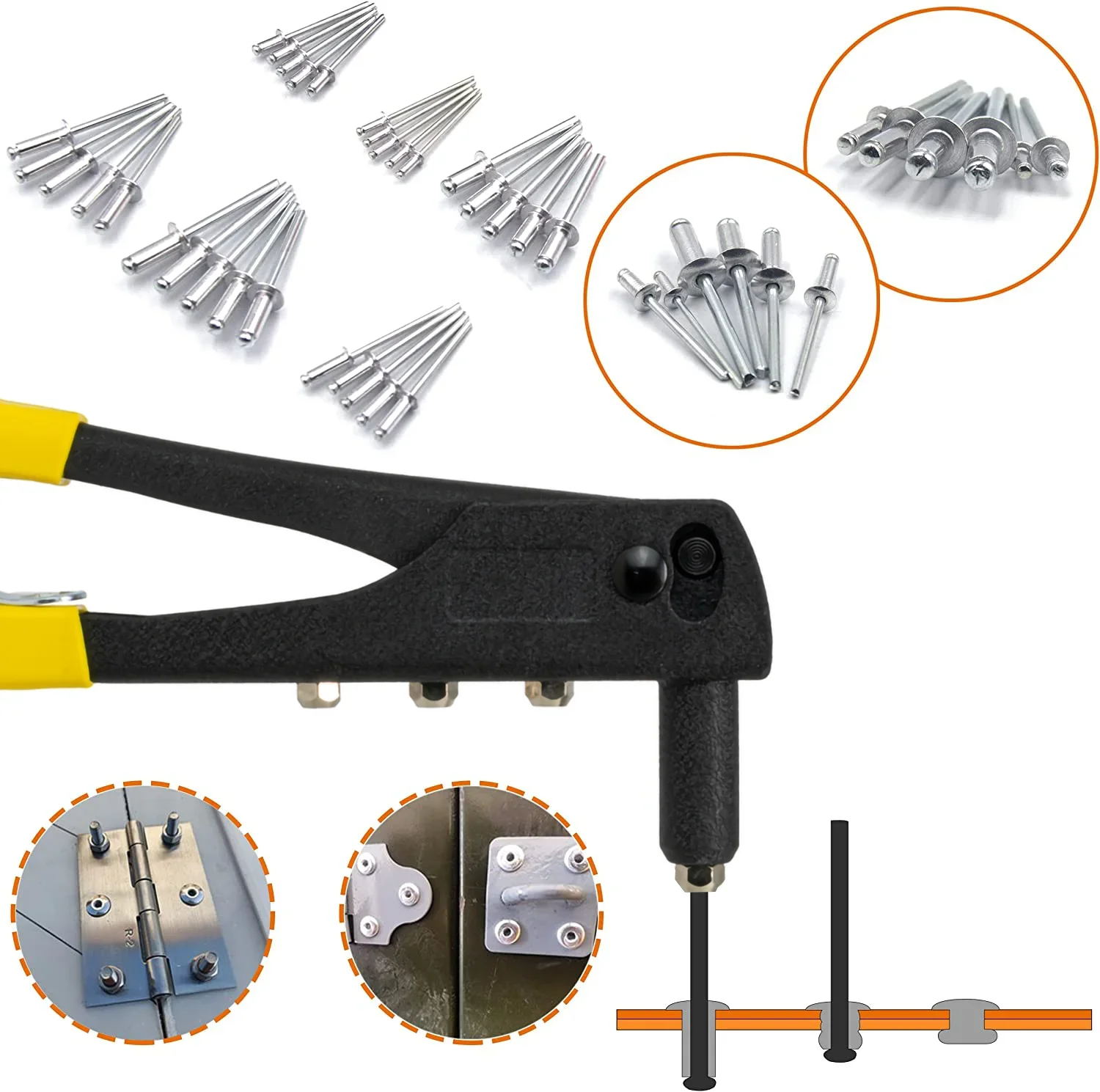 Rivet Gun Set Heavy Duty Riveter Set Pop Rivet Gun and 150Pcs Blind Rivets Assortment Kit Hand Tools Rivet Nut Tool