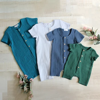 Newborn Baby Unisex Short Sleeves Romper Organic Cotton Crew Neck Navy Romper Bodysuit Unisex One-piece Summer Romper Clothes 1