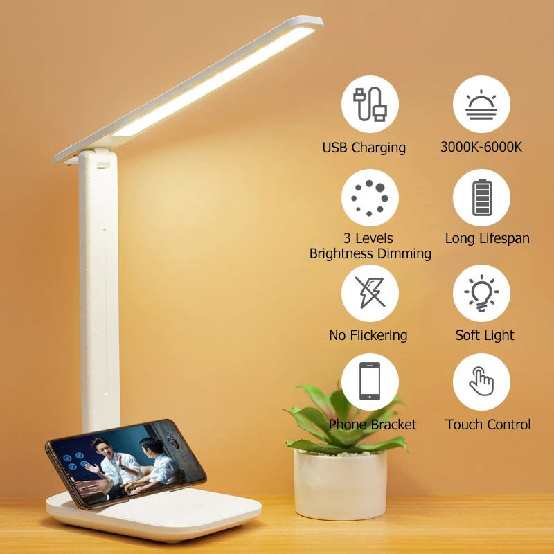 Foldable Desk Lamp - USB Rechargeable Eye Care Reading Light With Adjustable Brightness