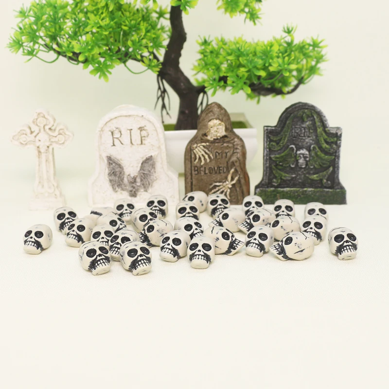 4pcs 미니 RIP 묘비 두개골 DIY 묘지 관 묘지 미니어처 할로윈 장식 요정 정원 장식품 액세서리