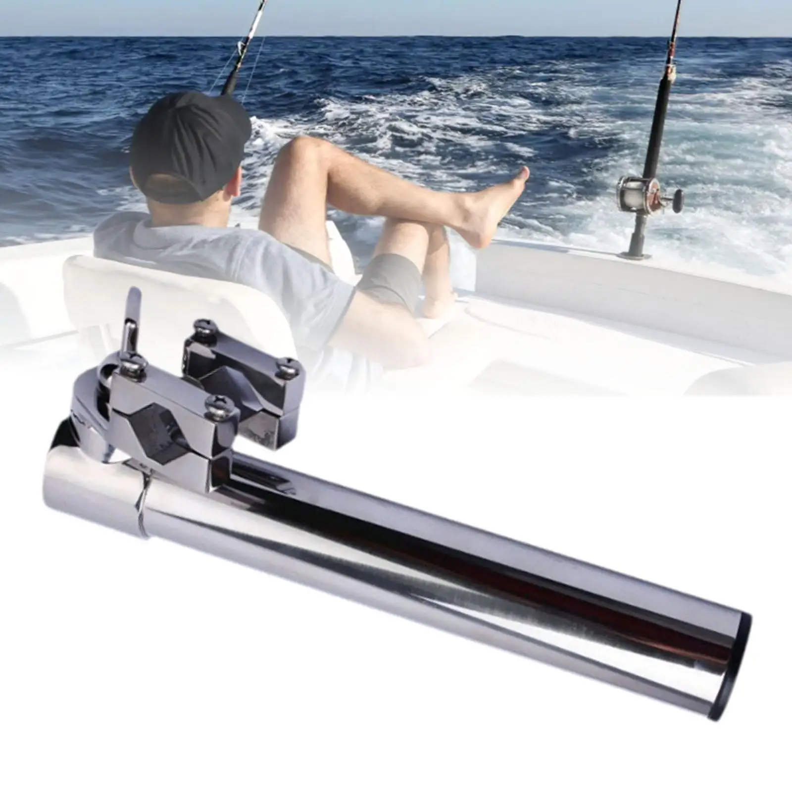 Fishing Rod Holder for Boat Rail Mounted Rotating Yacht Clamp on Stainless Steel
