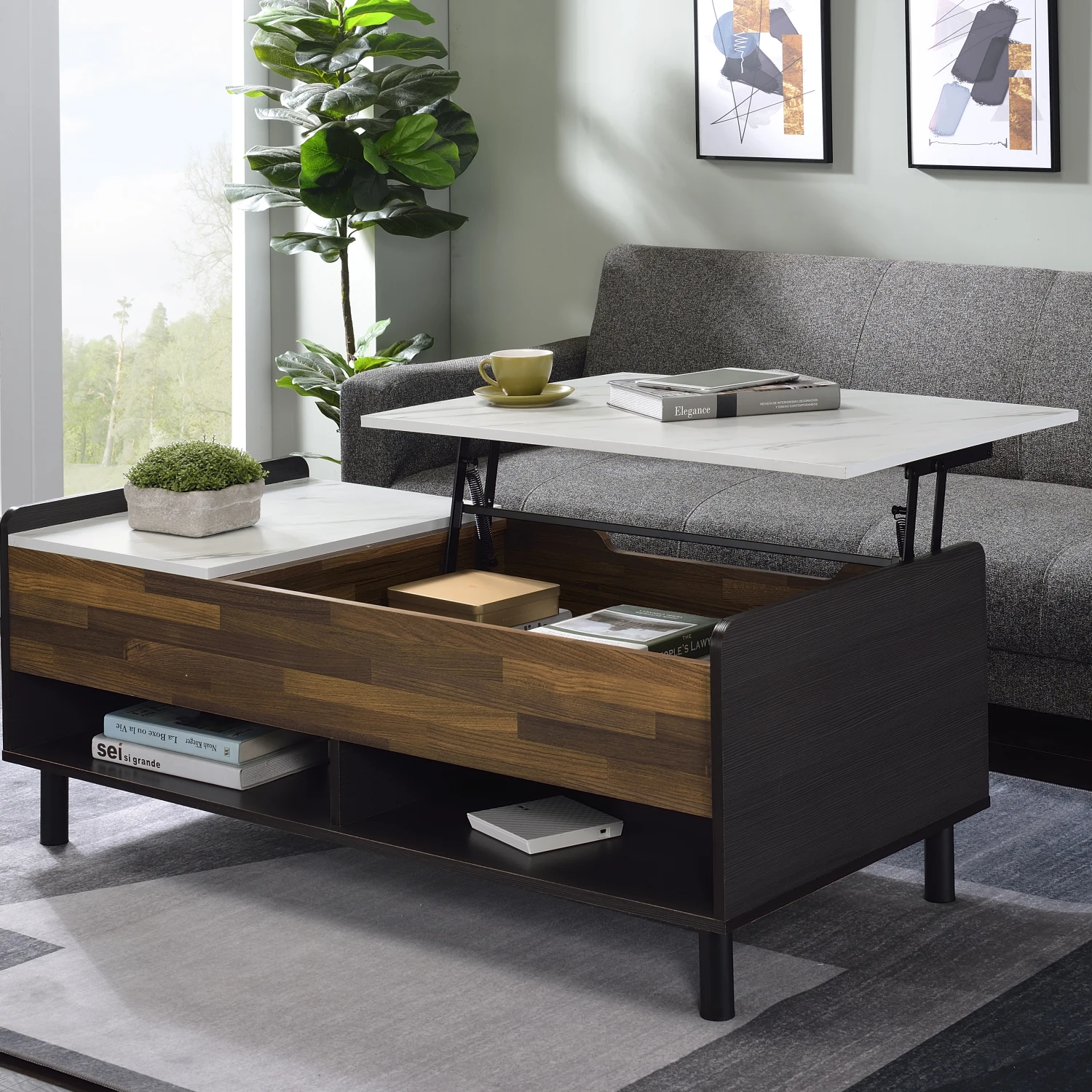 

Elegant ACME Axel Marble Coffee Table with Lift Top and Walnut & Black Finish - LV00828 makeup