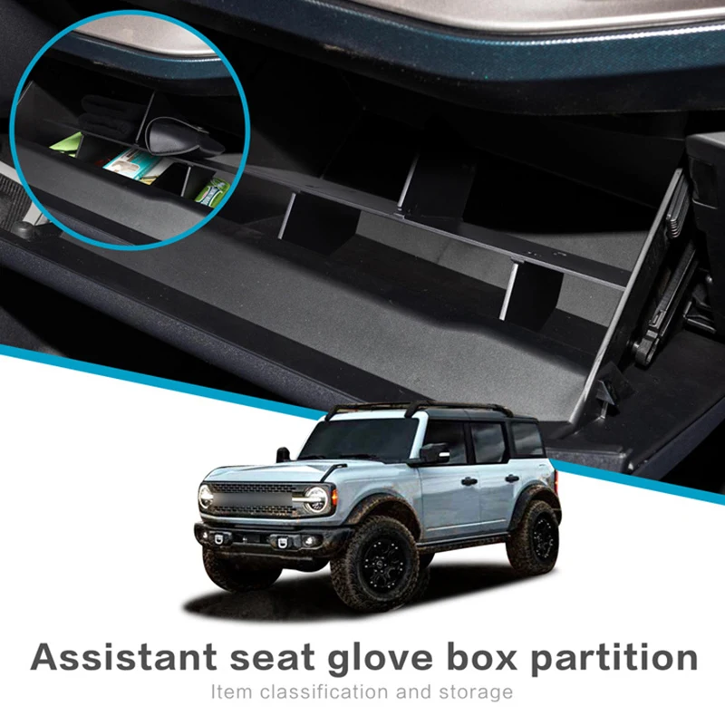 

For Ford Bronco 2022 Central Glove Box Clapboard Organizer Storage Rack Shelf Car Interior Storage Board Partition