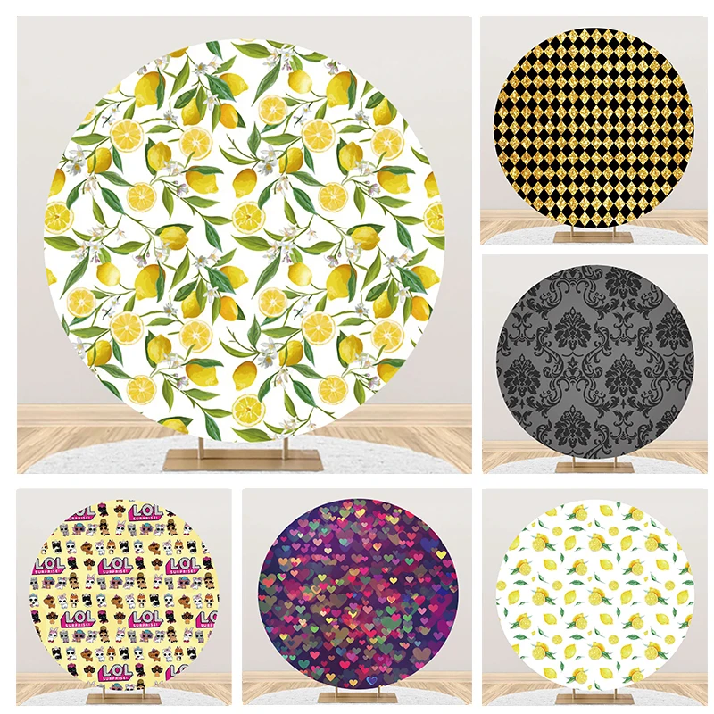 

Laeacco Lemon Fruit Theme Round Photography Backdrop For Kids Birthday Baby Shower Party Decor Portrait Customized Background