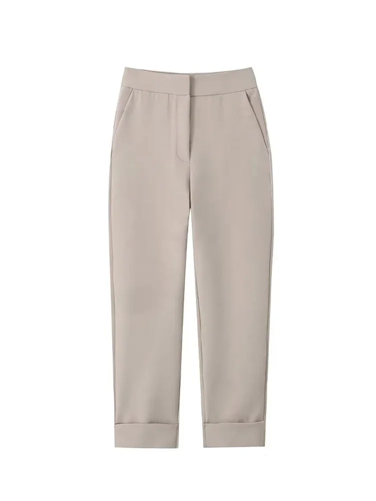 

HH TRAF Spring Fashion Women Long Pant Office Solid High Waist Pockets Buttons Zipper Trousers Female Casual Straight Leg Pants