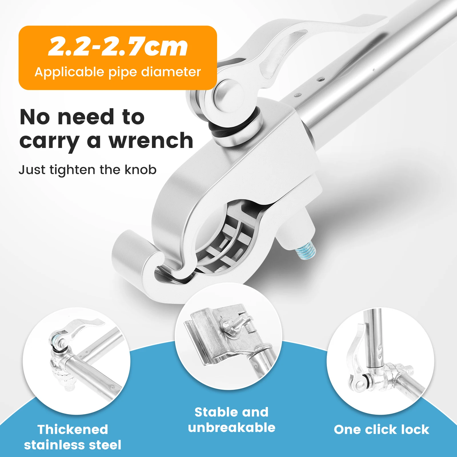 Stroller Umbrella Mount Holder Stainless Steel Adjustable Golf Umbrella Clamp 2/3Fold 360° Rotation Bicycle Sunshade Fixing Clip