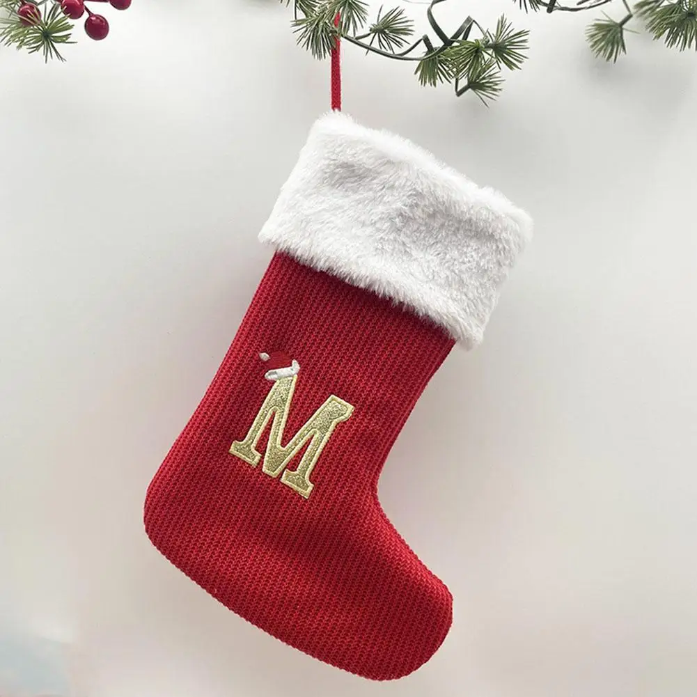 

1PCS 30cm 26 Letters Christmas Stockings Xmas Sock Holiday Family Stocking For 2024 Christmas New Year Fireplace Party Decor