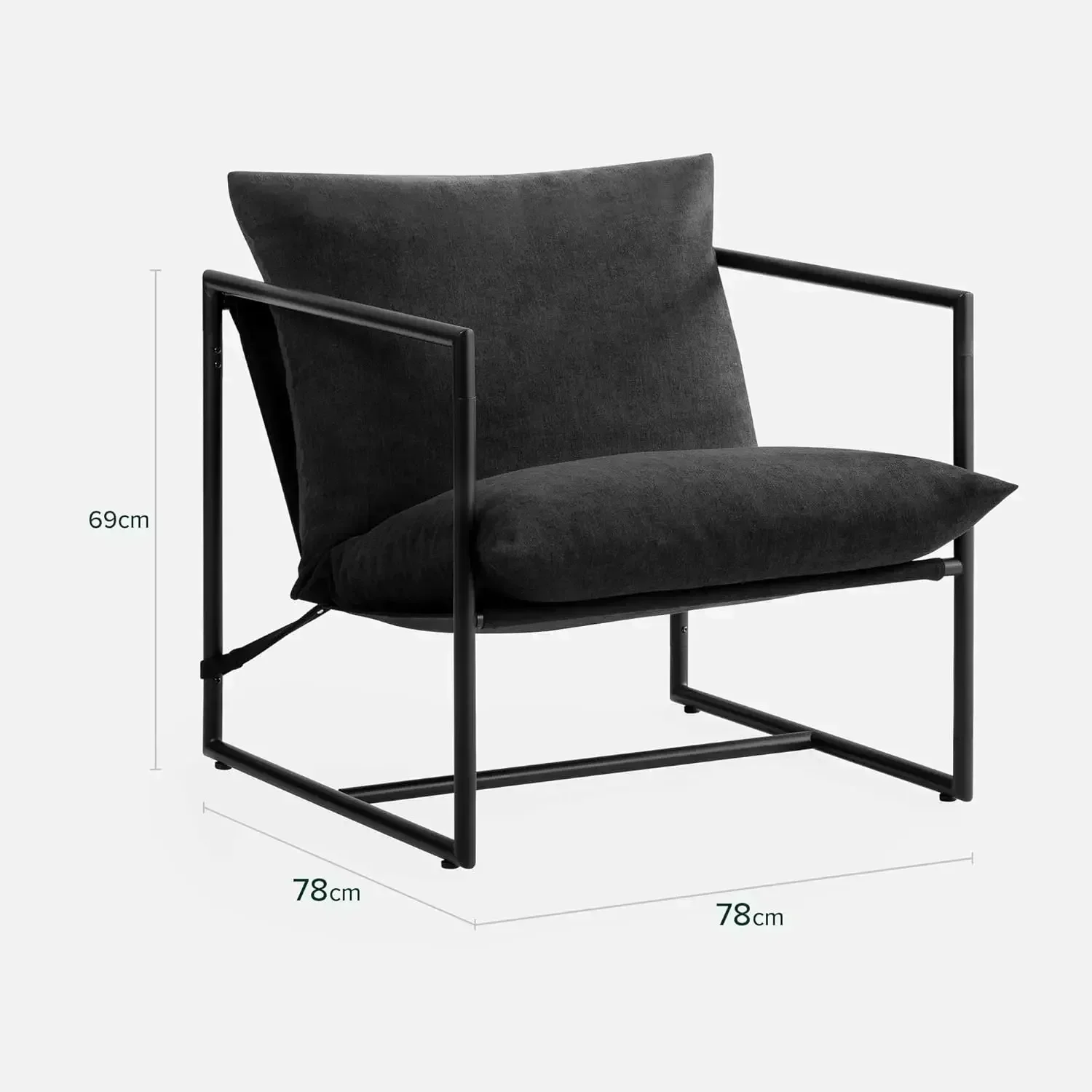 New2025-Aidan Sling Accent Chair, Metal Framed Armchair with Shredded Foam Cushioning, Black