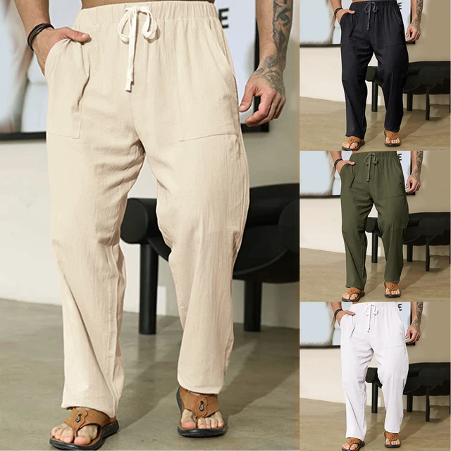 Summer Mens Cotton Linen Trousers Summer Pants 5xl Casual Male Solid  Elastic Waist Straight Loose Pants Plus Size - Casual Pants - AliExpress