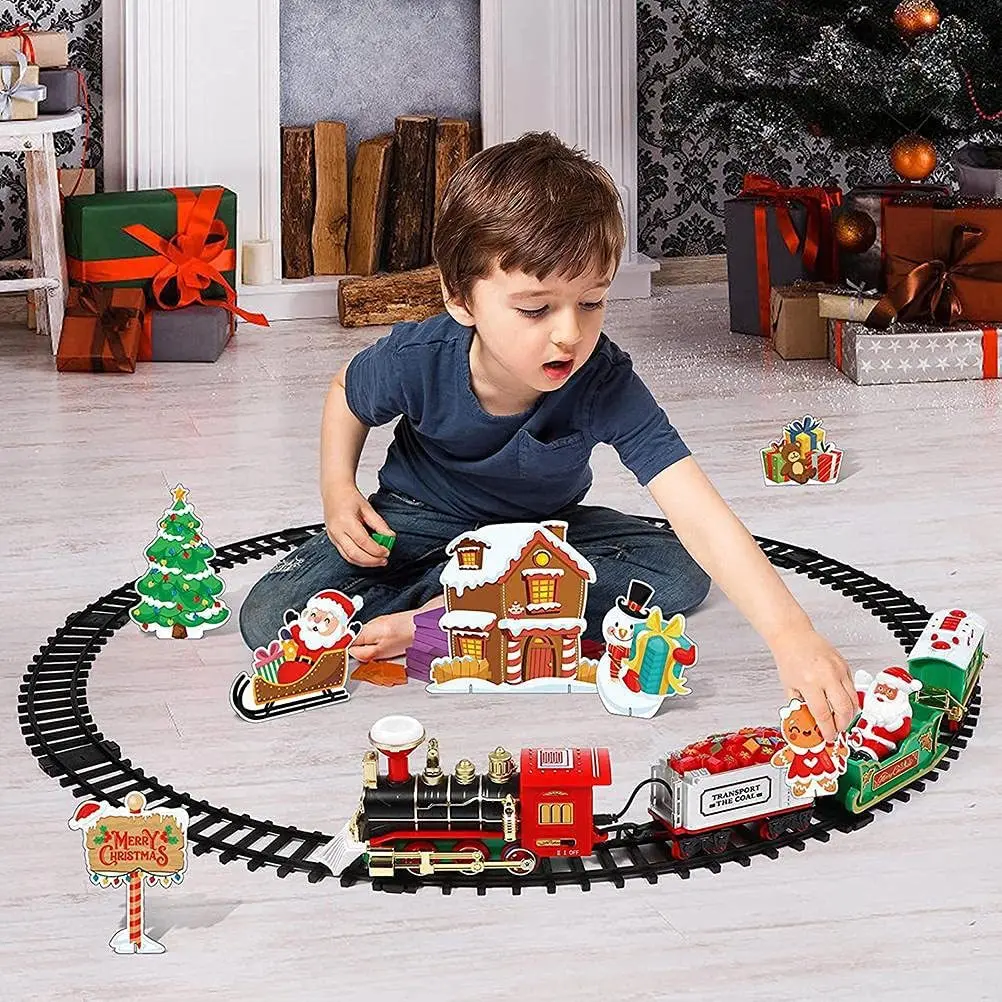 Electric Train Set Toy Car for Christmas Tree Railway Model Transport Train With Music Santa Claus Xmas Gifts