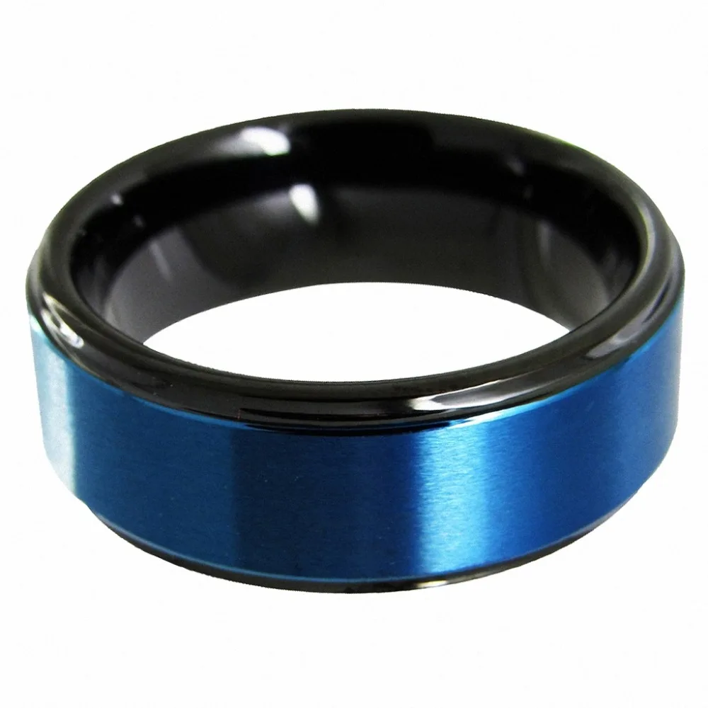 Queenwish NEW Black & Blue Tungsten Carbide Wedding Band 8mm Ring Brushed Mens Jewelry