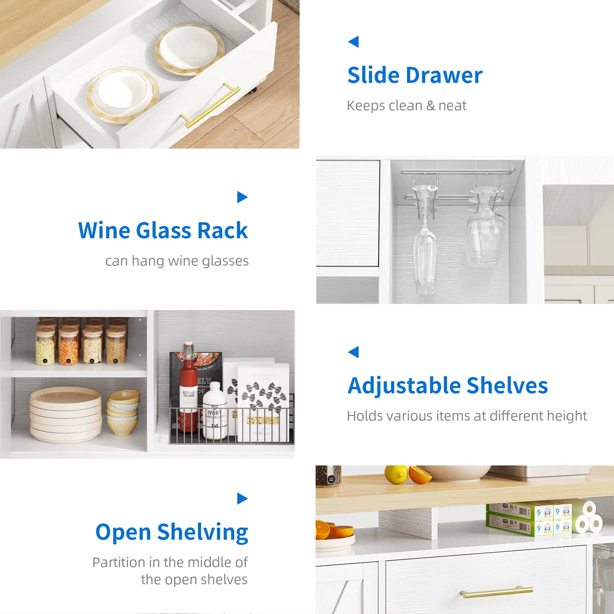 Kitchen Island with Power Outlet Wheels, Rolling Kitche Cart with Wine Rack, Mobile Storage Islands with Spice Rack Glass Holder 3
