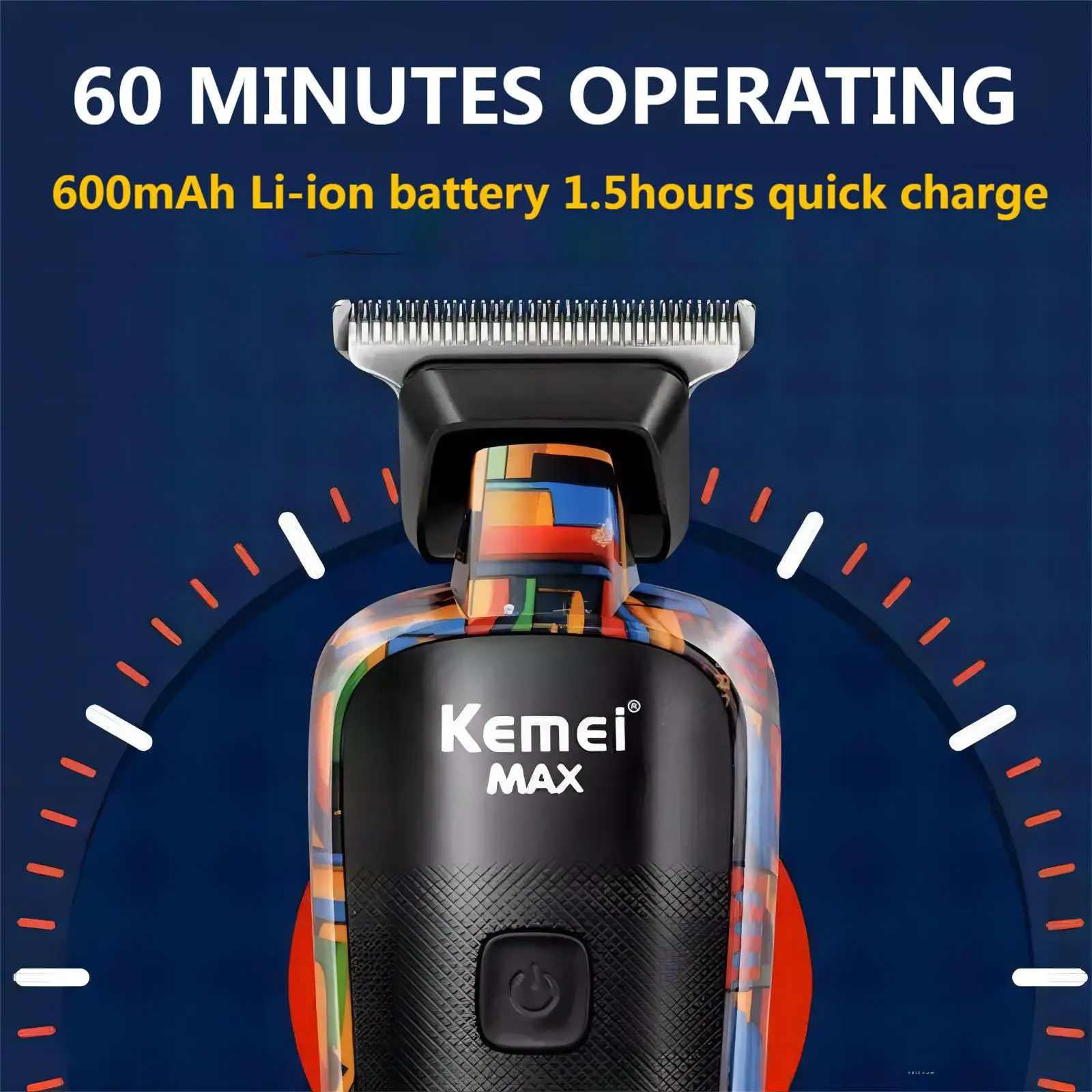 Kemei-5090 Hair Trimmers with Digital Display, Professional Barber Pusher for Men, Random Graffiti Pattern Hair Clipper Electric 4