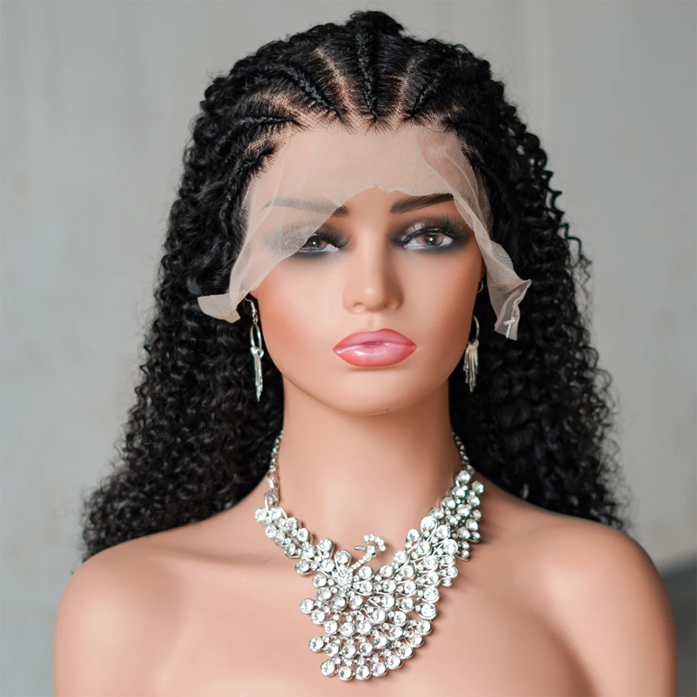 13x4 Lace Braid Wigs Human Hair Afro Kinky Curly Lace Front Wigs for Women Natural Black 250% Density Brazilian Remy Hair 18inch