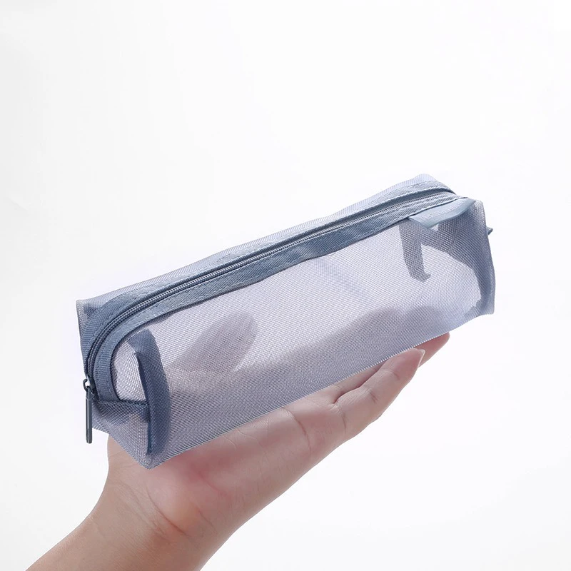 Pen Bag Translucent Simple Mesh Student Exam Stationery Bag Large Capacity Portable Storage Study Supplies