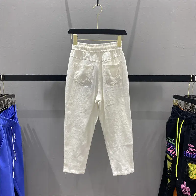 하이 스트리트 여름 새 여성 데님 청바지 찢어진 청바지 Feminino Rock Letters 프린트 바지 데님 바지 Capris BF Jeans