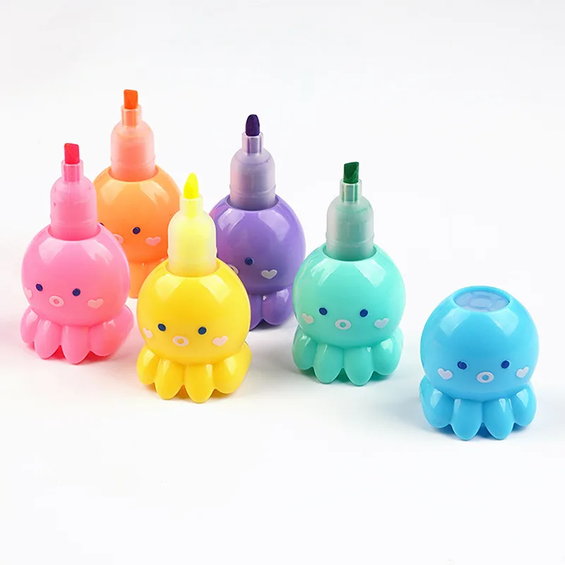 Kawaii Cute Octopus Highlighters Chisel Tip Marker Pens Pastel Colors for Kids Babies Children Xmas Birthday Creative Gifts highlighter pen marker pen highlighter marker