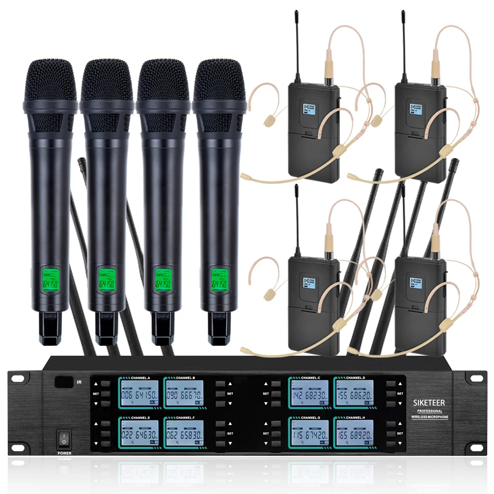 전문 무선 UHF 마이크, 8 채널 헤드셋 마이크, 교회 학교 무대 공연에 사용