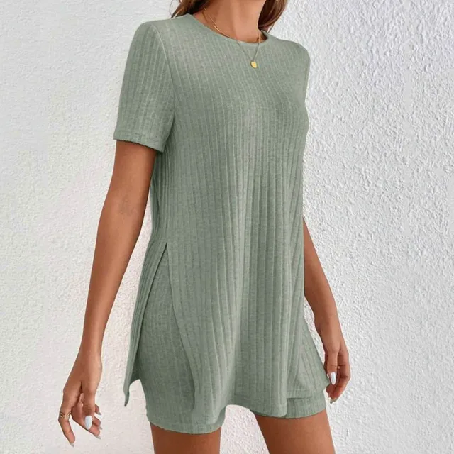 Summer Clothes Two Piece Set 2024 Women'S Vacantio Fashion Casual Suit Solid Color Summer Shorts And Tops New In Matching Sets 3