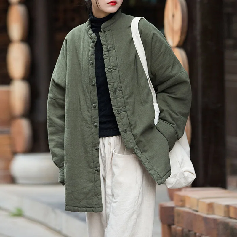 

NINI WONDERLAND 2023 зима плюс хлопок Толстая Wearm парка пальто для женщин однобортная свободная хлопковая льняная верхняя одежда пальто