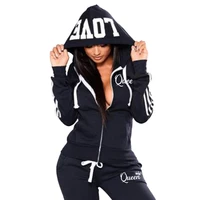Mode décontracté survêtements pour femmes deux pièces ensemble survêtement Jogging costume fermeture éclair longs sweats à capuche course vêtements de sport haute rue pantalon 2