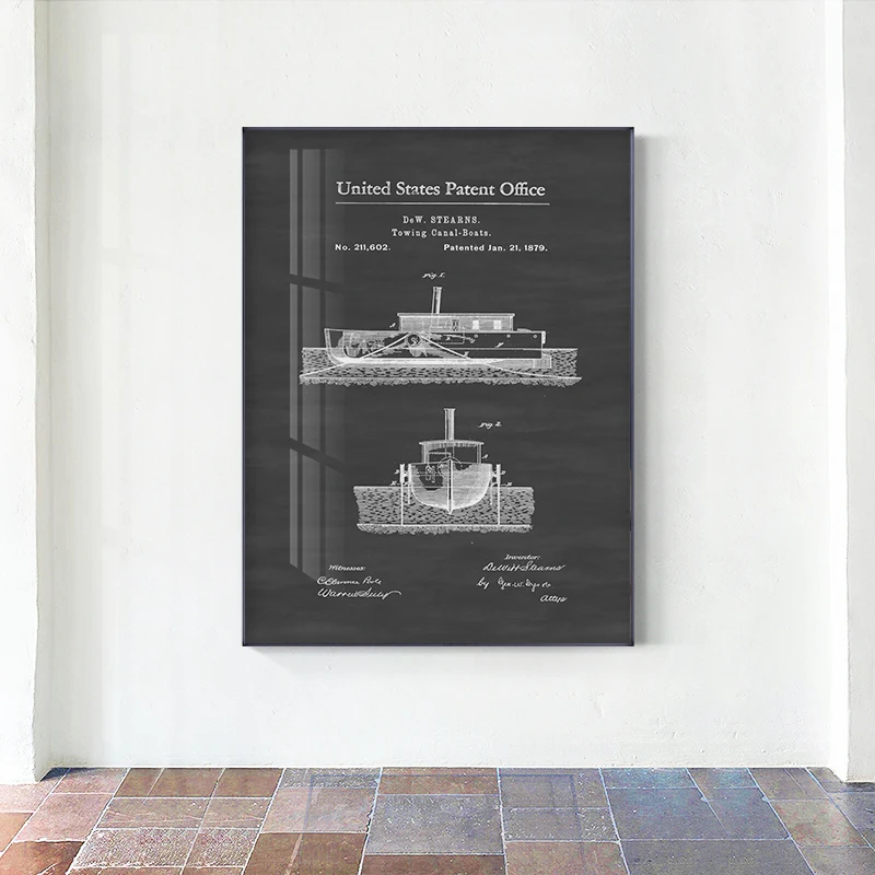 Semplice in bianco e nero grigio stile industriale americano retrò nostalgico nave struttura diagramma pittura su tela decorativa - immagine 5