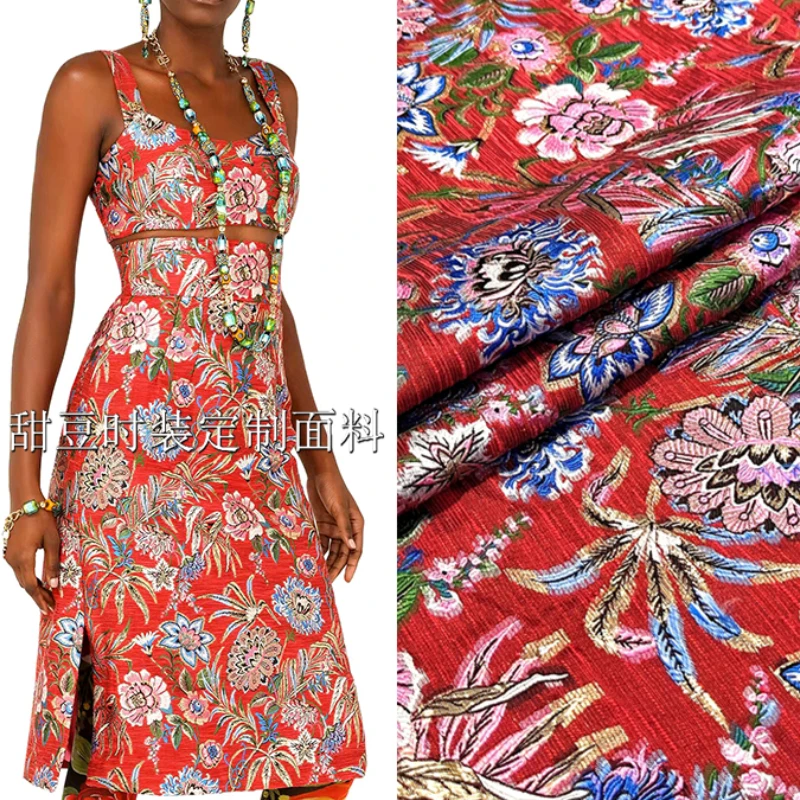 

Золотая шелковая парча жаккардовая ткань с цветочным узором рельефное Платье Блейзер одежда Европейский бренд модный дизайн пошив оптовая продажа ткани