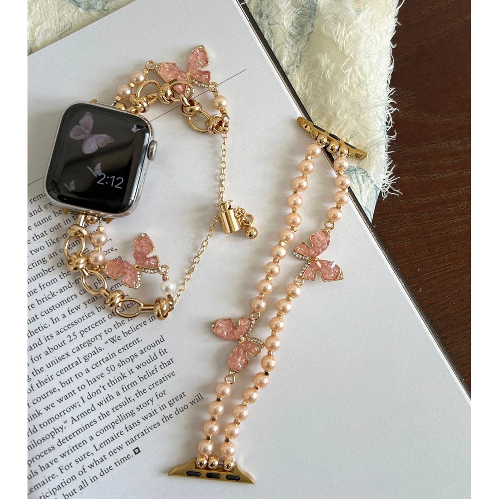 Elegant Diamond Butterfly Strap with Pearls