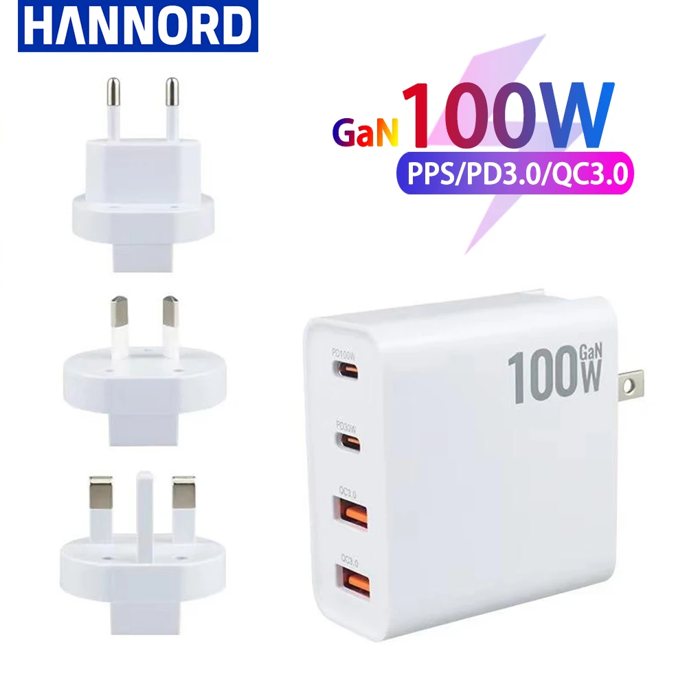 

Сетевое зарядное устройство Hannord, 100 Вт, 4 порта USB Type-C PD QC 3,0, 20 в, 5 А