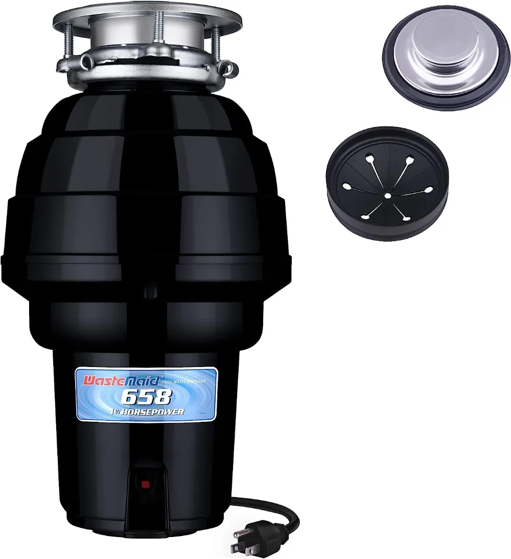 

10-US-WM-658-3B Garbage Disposal Anti-Jam Stainless Steel Food Waste Grinding System, 1-1/4 HP Premium, Black