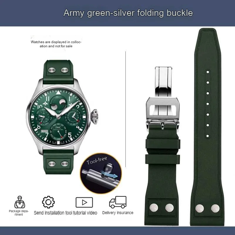 thumbnail image 1 of Correa de reloj de caucho fluorado FKM para IWC PILOT Mark Portugal, correa de reloj de 20 mm, 21 mm y 22 mm, pulsera negra de liberación rápida, correa de muñeca verde, 1 of 5